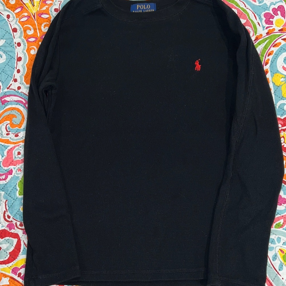 Polo by Ralph Lauren Kids Black Thermal Long Sleeve Tee with Red Logo
